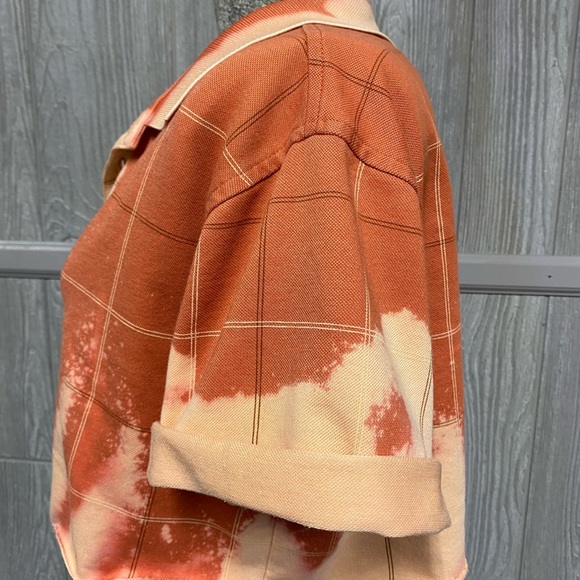 Rust Bleached Mens Style Button Up Crop Top Womens M/L - Picture 3 of 6